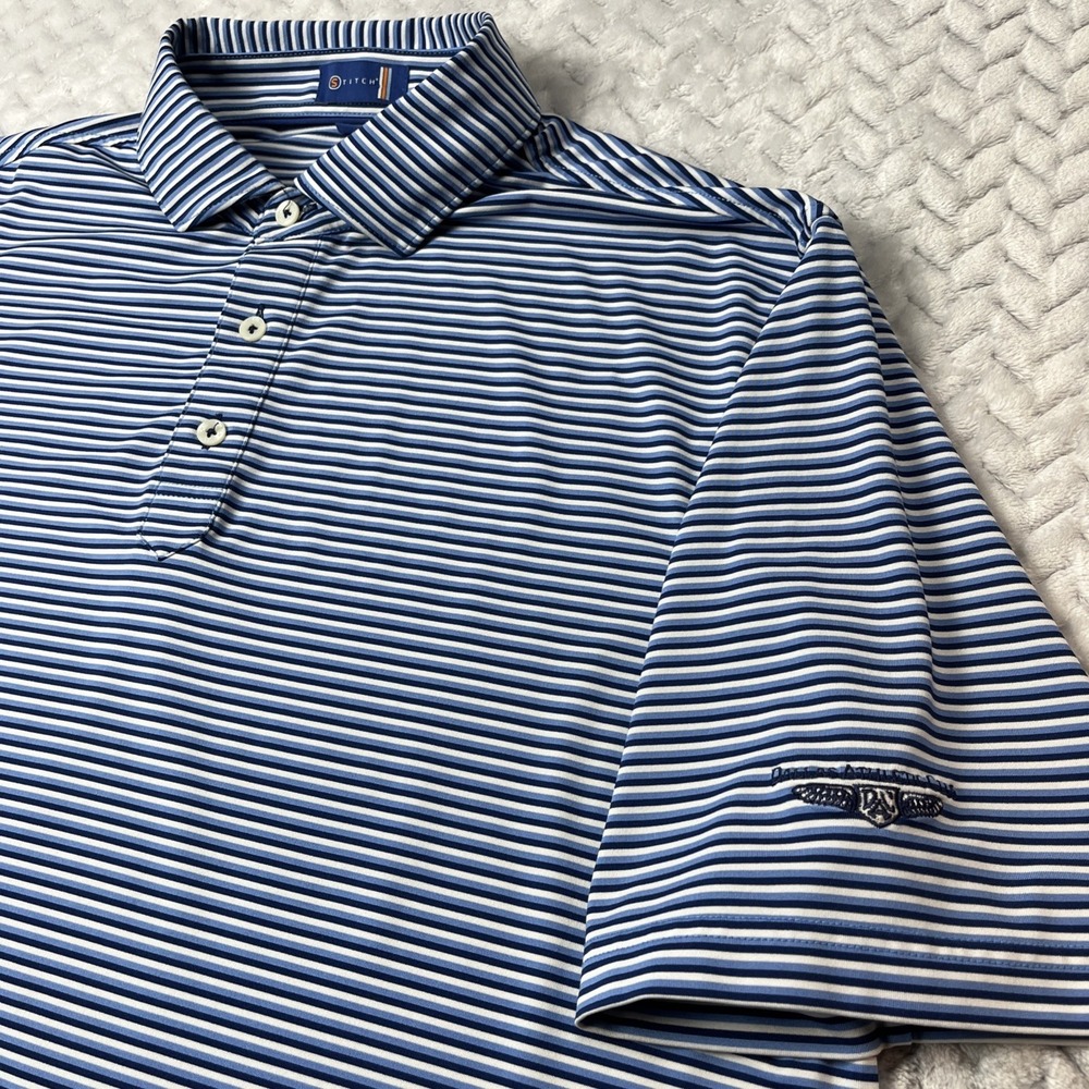 Stitch Golf Polo Shirt Mens Med Long Blue Stripe Dallas Athletic Club Med Tall